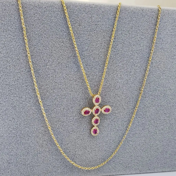 Cadena De Dama Tejido Lazo de 50cm-3mm De Grosor + Dije de Cruz Rosa