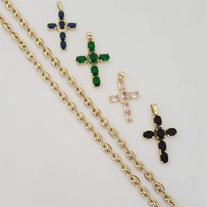 Cadena De Tejido Gucci de 50cm-3mm De Grosor + Dije de Cruz Cristal