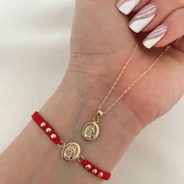 Cadena de Tejido Singapur de 50-1mm de Grosor + Dije de la Virgen Milagrosa + Manilla de Herraje de La Virgen Milagrosa + Envío Gratis