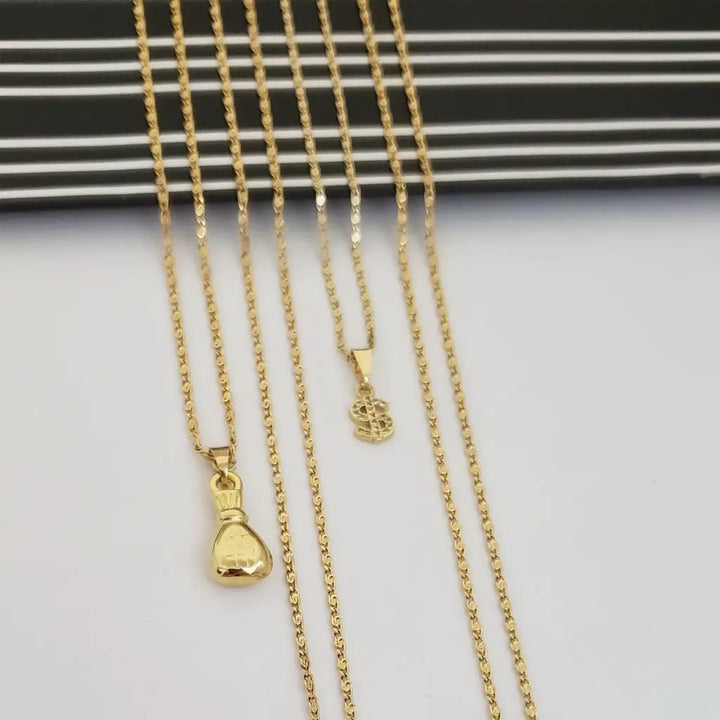 Cadenas De Pareja de Tejido Caracol + Dije De Bolsa De Dinero Y Signo De Dolar . (Cadena De Dama de 40cm-1mmCaballero 50cm-1mm)