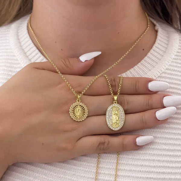 Cadenas Para Parejas De Tejido Aros Con Dijes De La Virgen De Guadalupe Con Piedras Cristal