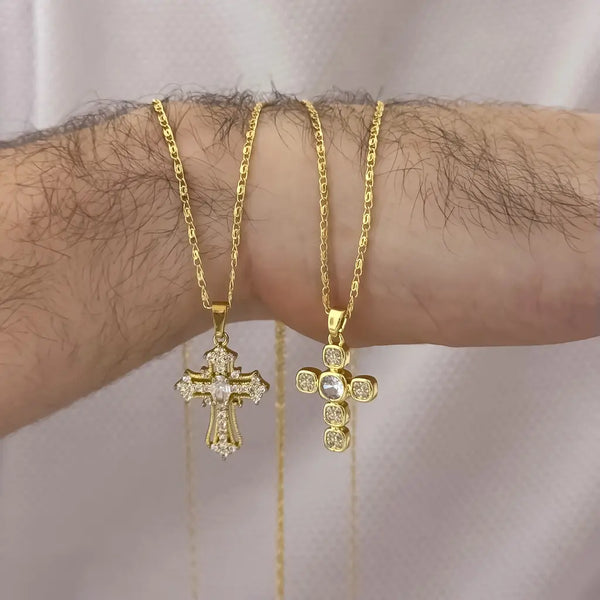 Cadenas Para Parejas De Tejido Caracol Con Dijes De Cruces Blancas