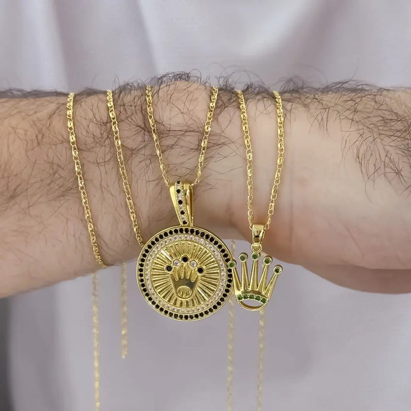 Cadenas Para Parejas De Tejido Caracol Con Dijes De Rolex Grande Y Corona Rolex