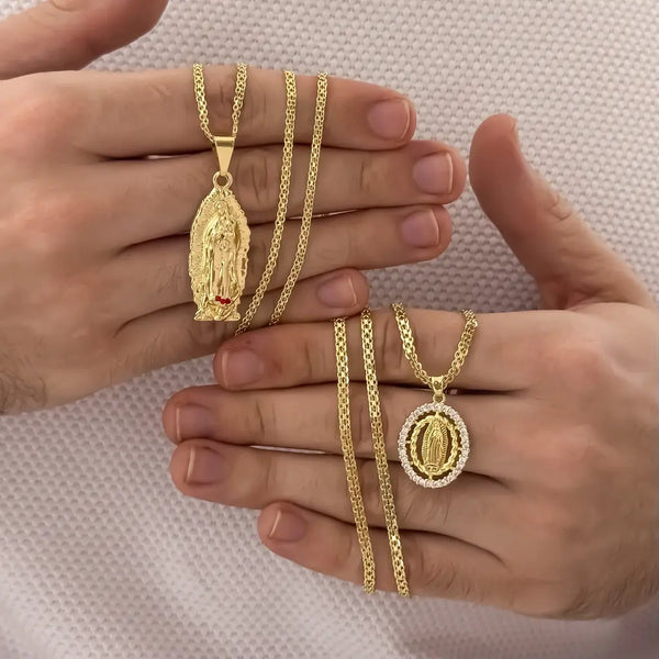 Cadenas Para Parejas De Tejido Chino Con Dijes De La Virgen De Guadalupe