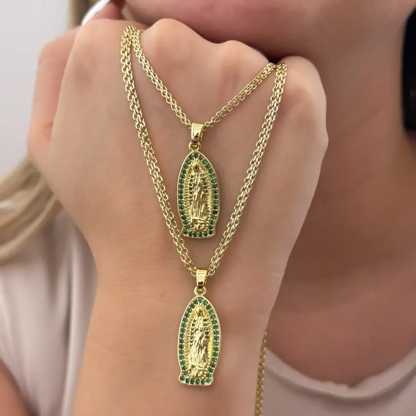 Cadenas Para Parejas De Tejido Chino Con Dijes De La Virgen De Guadalupe De Piedras Verdes