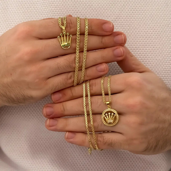 Cadenas Para Parejas De Tejido Chino Con Dijes De Rolex Blanco Y Corona Rolex De Piedras Verdes