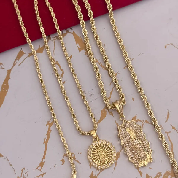 Cadenas Para Parejas De Tejido Lazo Con Dijes De La Virgen De Guadalupe  Cristal
