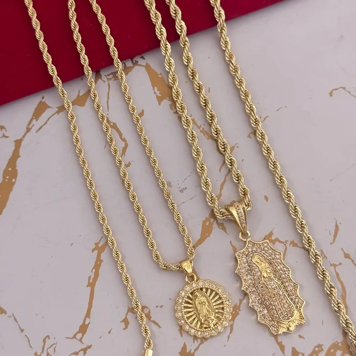 Cadenas Para Parejas De Tejido Lazo Con Dijes De La Virgen De Guadalupe  Cristal
