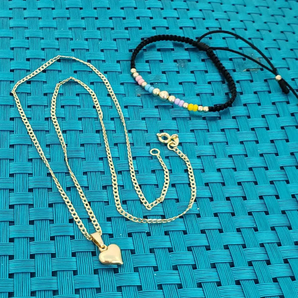 Conjunto De Bebé De Cadena de Tejido Cubana + Dije de Corazón + Manilla. (Cadena de 40cm-2mm De Grosor)