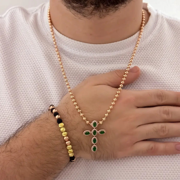 Conjunto De Caballero De Tejido Militar Rosa, Cruz Verde Y Manilla De Balines Rosas, Italianos Y Neoprenos