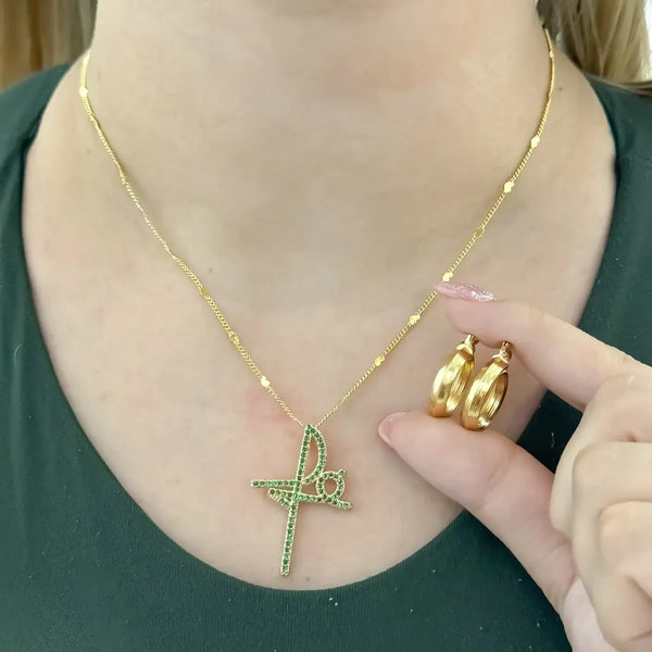 Conjunto De Dama Con Cadena De Tejido Cubana Corazón, Dije De Fe Y Candongas + Envío Gratis