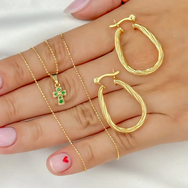 Conjunto De Dama Con Cadena De Tejido Militar De 50cm-1mm De Grosor Y Candongas De 3mm + Envío Gratis
