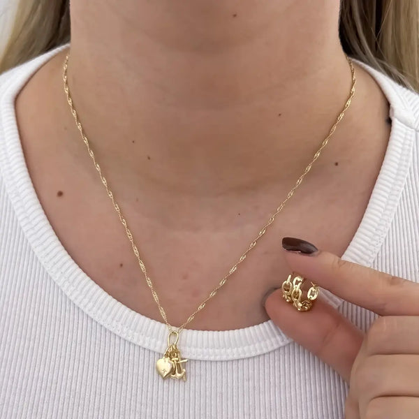 Conjunto De Dama Con Cadena De Tejido Singapur, Dije De Las Tres Gracias Y Candongas De 10mm