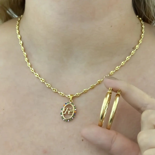 Conjunto De Dama Con Cadena Gucci, Dije De Fe Y Candongas De 30mm + Envío Gratis