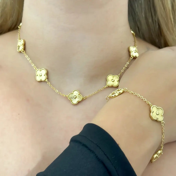 Conjunto De Dama Con Cadena Y Esclava De Tréboles Dorados + Envío Gratis