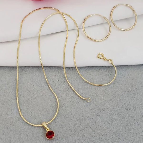 Conjunto De Dama De Cadena De Tejido Cola De Ratón de 50cm-1mm De Grosor + Dije de Cristal Rojo + Candongas Gratis