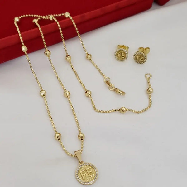 Conjunto De Dama De Cadena Tejido Militar Con Balines de 50cm-3mm De Grosor + Dije de 'FE' + Topos 'FE'