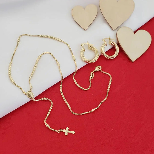 Conjunto De Dama De Camándula de 50cm-4mm y Candongas de 15mm