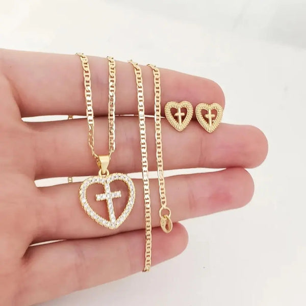 Conjunto De Dama De Tejido Escalera de 50cm-2mm De Grosor + Dije de Corazón + Topos de Corazón