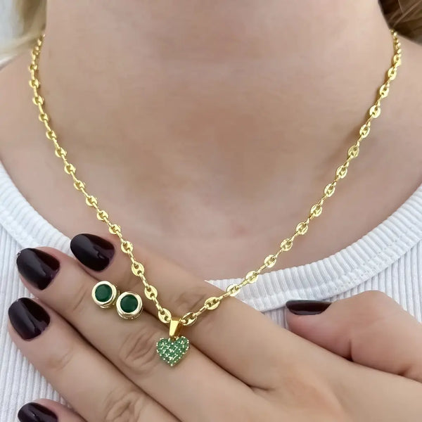 Conjunto De Dama De Tejido Gucci Con Dije De Corazón Y Topos Verdes