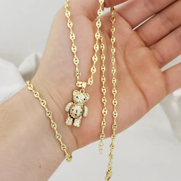 Conjunto De Dama De Tejido Gucci de Cadena de 50cm-3mm De Grosor + Dije de Oso + Pulsera De 19cm-3mm De Grosor