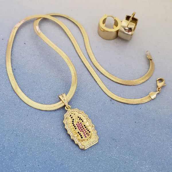 Conjunto De Dama De Tejido Serpiente de 50cm-4mm De Grosor + Dije de La Virgen De Guadalupe + Candongas Gratis