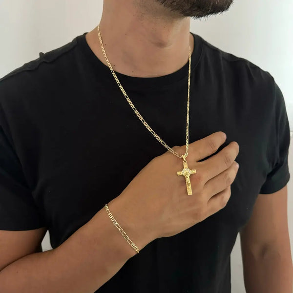 Conjunto De Tejido Cartier de Cadena De 60-3mm De Grosor + Dije de Cruz + Pulsera De 19-3mm