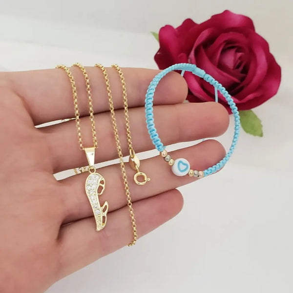 Conjunto de Bebé Con Cadena De Tejido Veneciano + Dije De La Rosa Mística + Manilla . (Cadena De 40cm-1mm De Grosor)