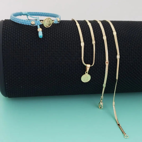 Conjunto de Bebé De Cadena De Tejido Serpiente Con Destellos + Dije De La Virgen De Guadalupe + Dije De La Virgen de Guadalupe. (Cadena De 40cm-2mm De Grosor)