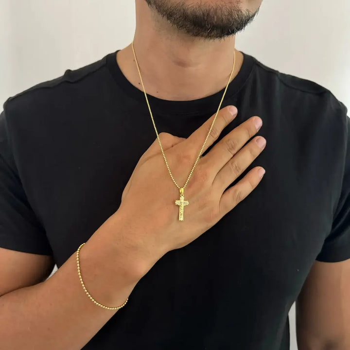 Conjunto de Cadena Tejido Militar de 60-1mm De Grosor + Dije De Crucifijo + Pulsera Tejido Militar de 18-2mm de Grosor