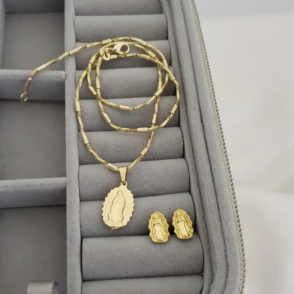 Conjunto de Dama de Cadena De Dama De Tejido Serpiente de 50cm-2mm De Grosor + Dije de La Virgen De Guadalupe + Topos De La Virgen de Guadalupe