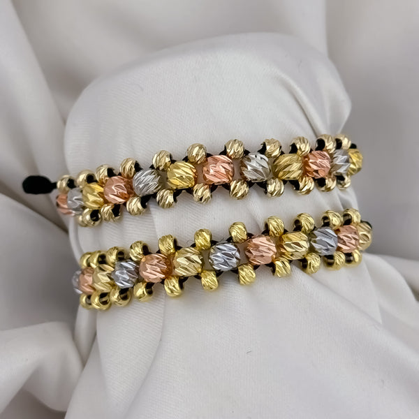 Promo de 2  Pulseras Para Parejas 3 Caris en Balin italiano de 3 Oros Tipo Oro de 18k su Labrado en Oro Laminado 18k con Garantía  de por vida
