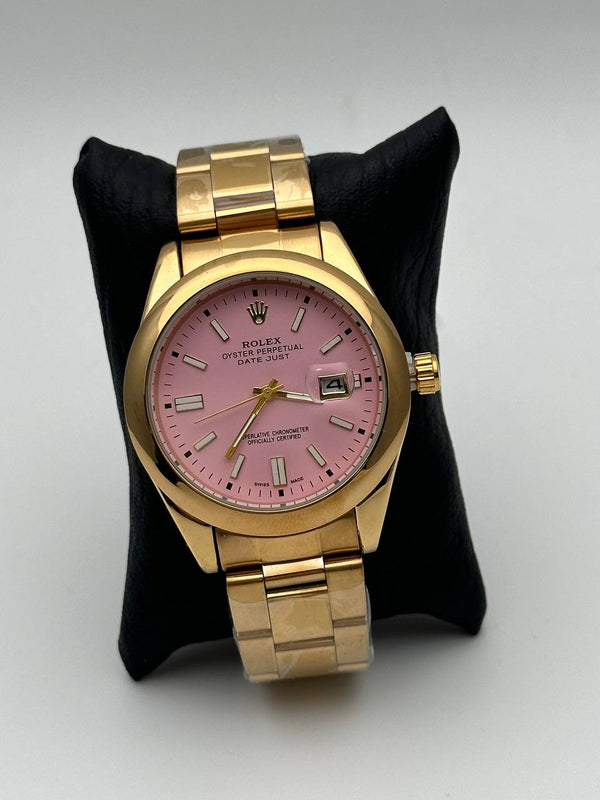 Reloj Analógico Rolex Dorado De Dial Rosa + Envío Gratis