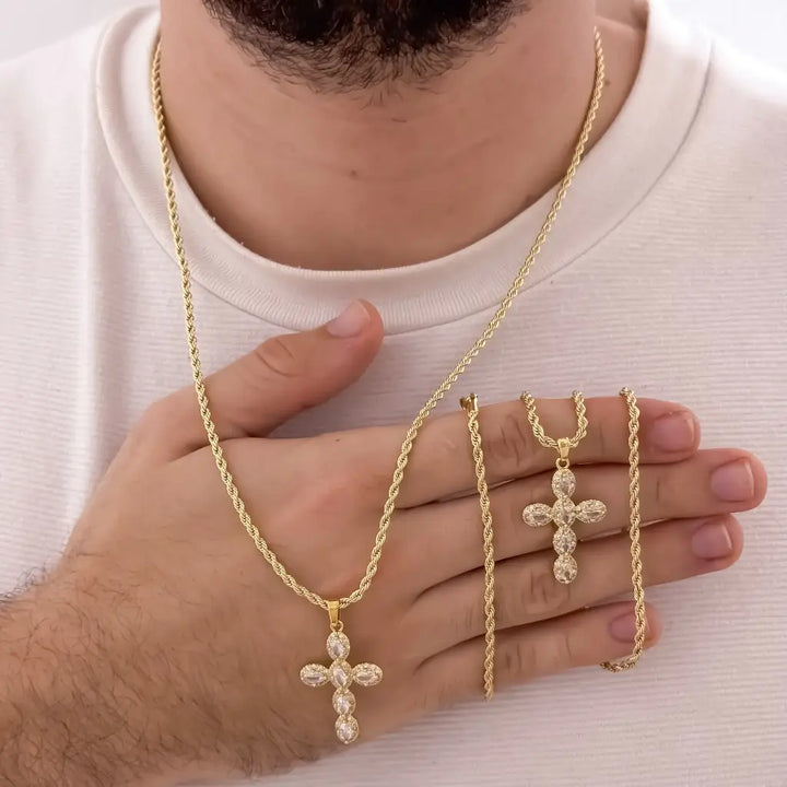 Juego De Cadenas Para Parejas De Tejido Lazo Y Dijes De Cruces Cristal