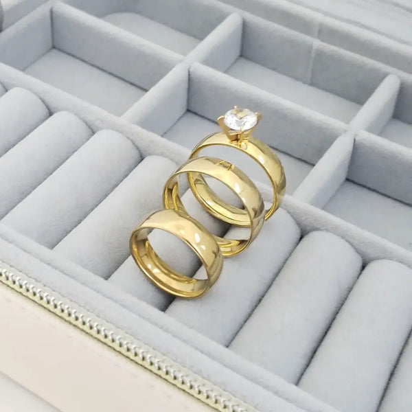 Juego De Par De Argollas De Matrimonio Lisos+ Argolla De Compromiso