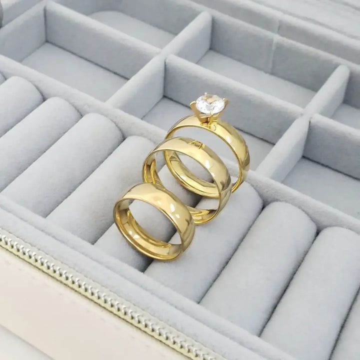 Juego De Par De Argollas De Matrimonio Lisos+ Argolla De Compromiso