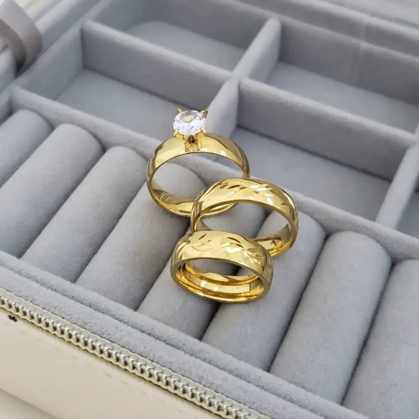 Juego De Par De Argollas De Matrimonio  + Argolla De Compromiso