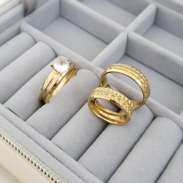 Juego De Par De Argollas De Matrimonio  + Argolla De Compromiso