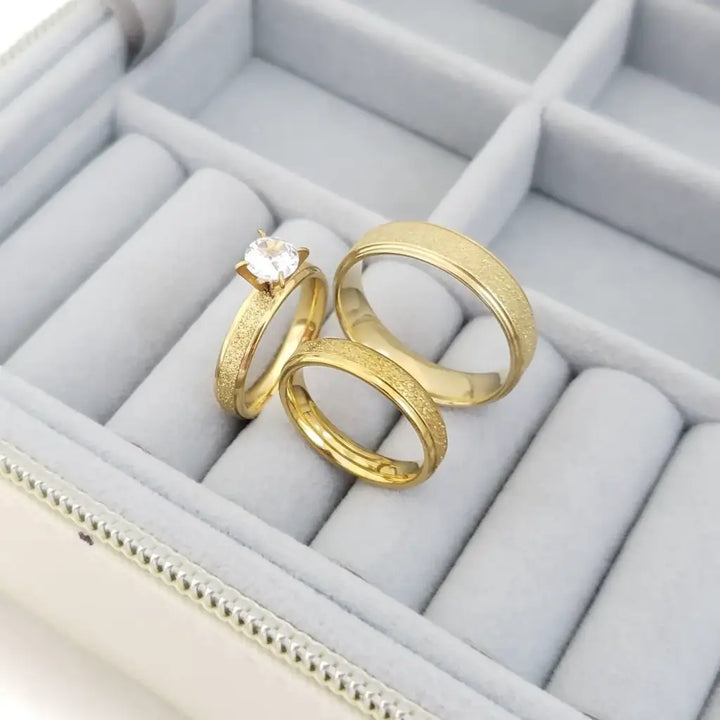Juego De Par De Argollas De Matrimonio  + Argolla De Compromiso