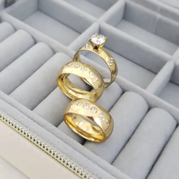 Juego de Argollas De Matrimonio Pentacristal + Argolla de Compromiso