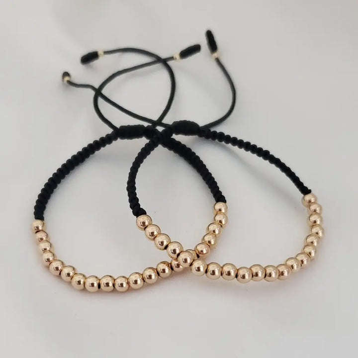 Par De Manillas De Tejido Macramé Con Balines Lisos de 4mm