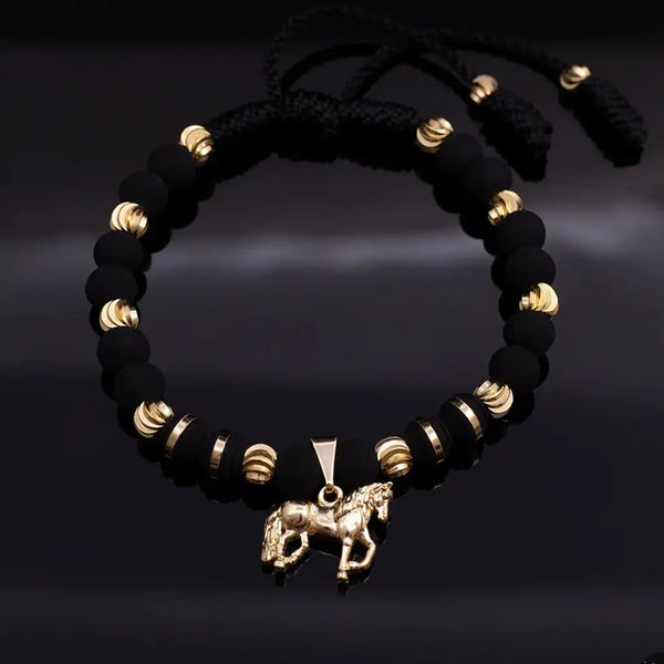 Pulsera De Caballero De Neoprenos De 5mm y 6mm, Balines Italianos de 5mm y Dije De Caballo