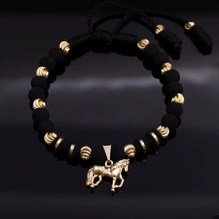 Pulsera De Caballero De Neoprenos De 5mm y 6mm, Balines Italianos de 5mm y Dije De Caballo