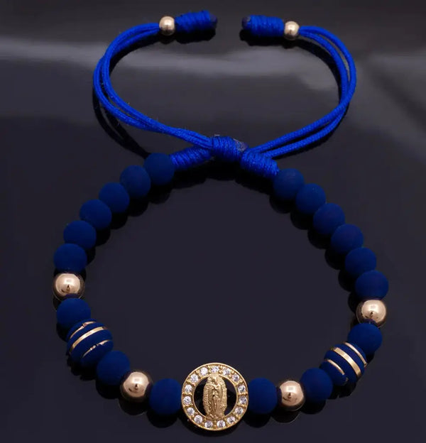 Pulsera De Caballero De Neoprenos De 6mm y 8mm, Balines de 6mm y Herraje De La Virgen De Guadalupe