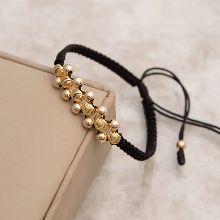 Pulsera De Caballero De Tejido Macramé Con Balines Italianos De 4mm y Balines Lisos de 3mm