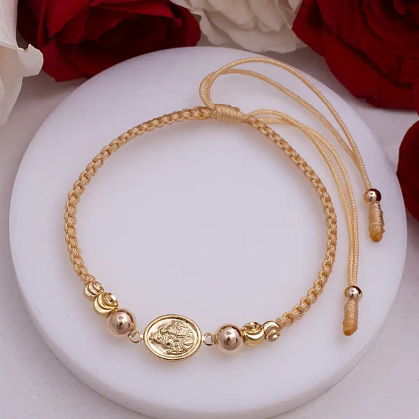 Pulsera De Dama Con Balines Italianos de 4mm y 5mm, Balín Liso de 6mm Y Herraje De La Virgen María Auxiliadora