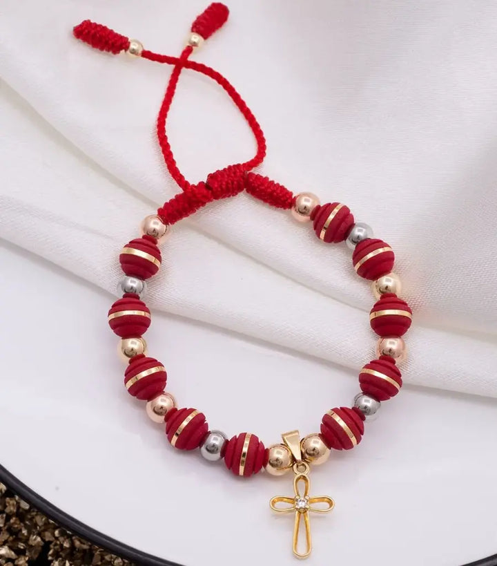 Pulsera De Dama Con Balines Tres Oros De 6mm y Neoprenos de 8mm