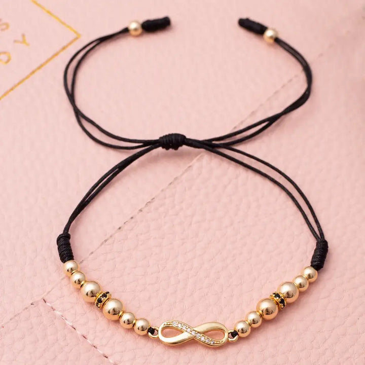 Pulsera De Dama Con Balines de 4mm y 5mm, Rondeles de 5mm Y Herraje De Infinito
