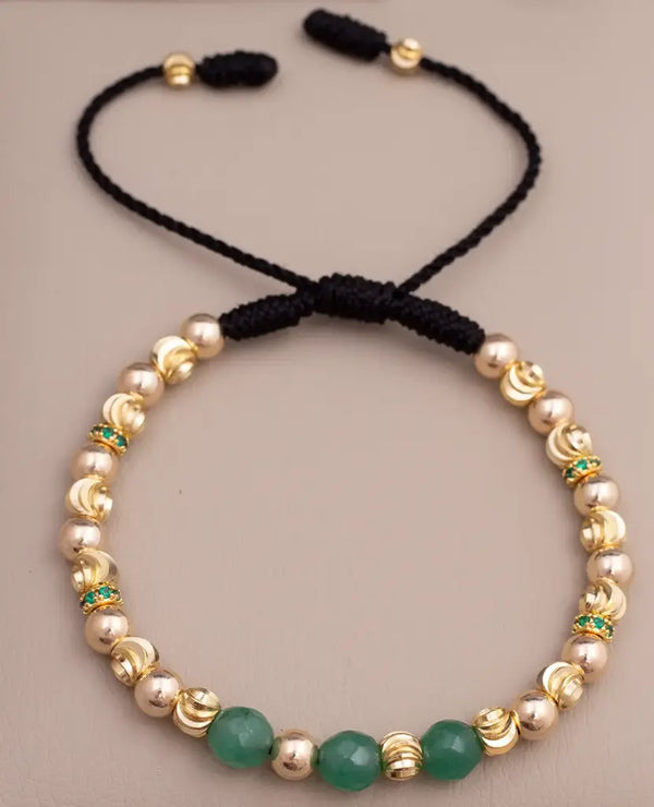 Pulsera De Dama Con Piedras Verde Jade De 6mm, Balines Lisos e Italianos De 5mm y Rondeles de 4mm