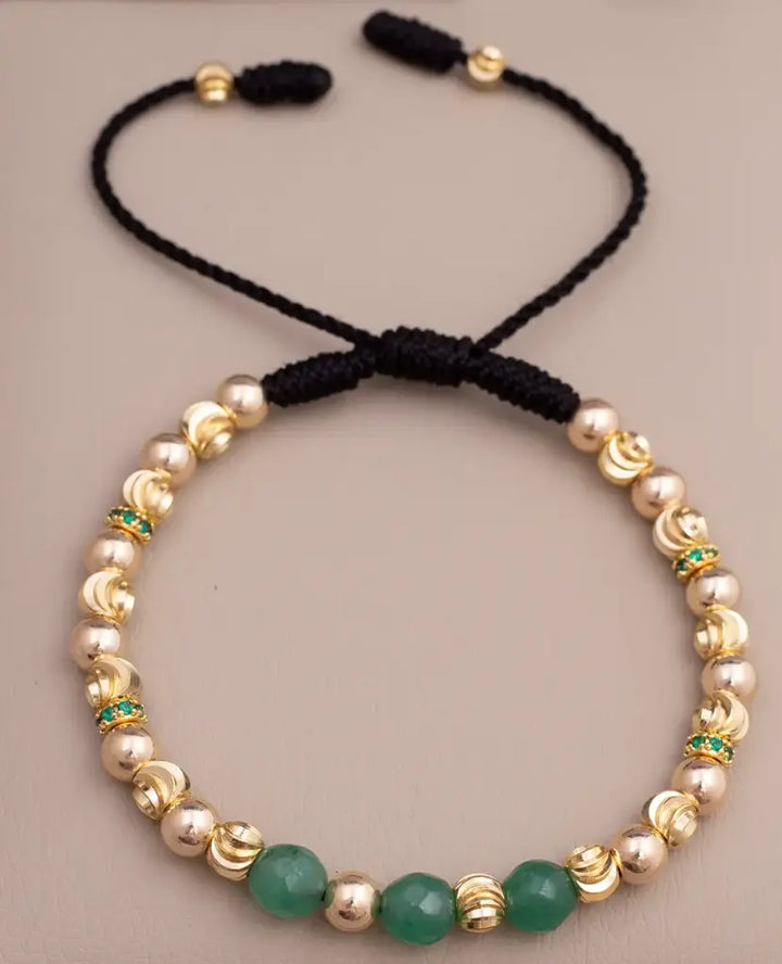 Pulsera De Dama Con Piedras Verde Jade De 6mm, Balines Lisos e Italianos De 5mm y Rondeles de 4mm